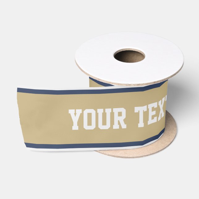 SPORTSTREIFEN - Blau Beige Grau + Ihr Text Satinband (Spule)