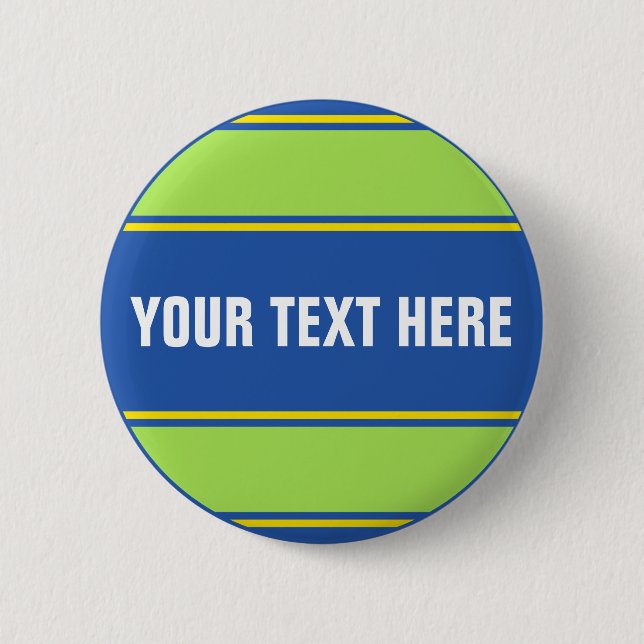 SPORTSTREIFEN - Blau-Grün-Gelb + Ihr Text Button (Vorderseite)