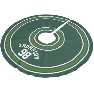 Sportstreifen Jersey Dunkelgrüne weiße Namensnum Polyester Weihnachtsbaumdecke