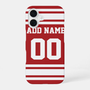 Sportstrikot Rot Weiß Name und Nummer iPhone 16 Hülle