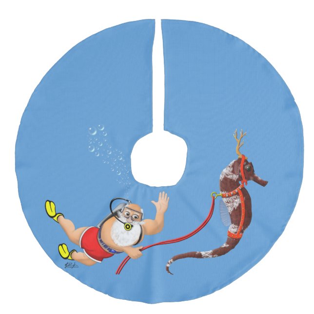 Sporttauchen Sankt und Seepferd Leinenimitat Weihnachtsbaumdecke (Vorderseite)