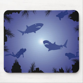 Sporttaucher-u. Haifisch-Muster Mousepad
