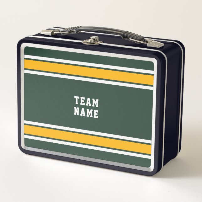 Sportteam Ihr Name Grün Gold Weiß Metall Brotdose (Vorderseite)