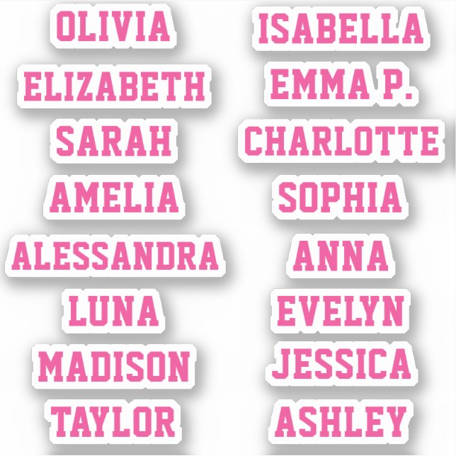 Sportteam Pink Girl Custom 16 Names Set Aufkleber (Vorderseite)