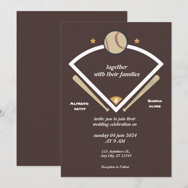 Sportthema Baseball Liebe Hochzeit Einladungen (Vorne/Hinten)