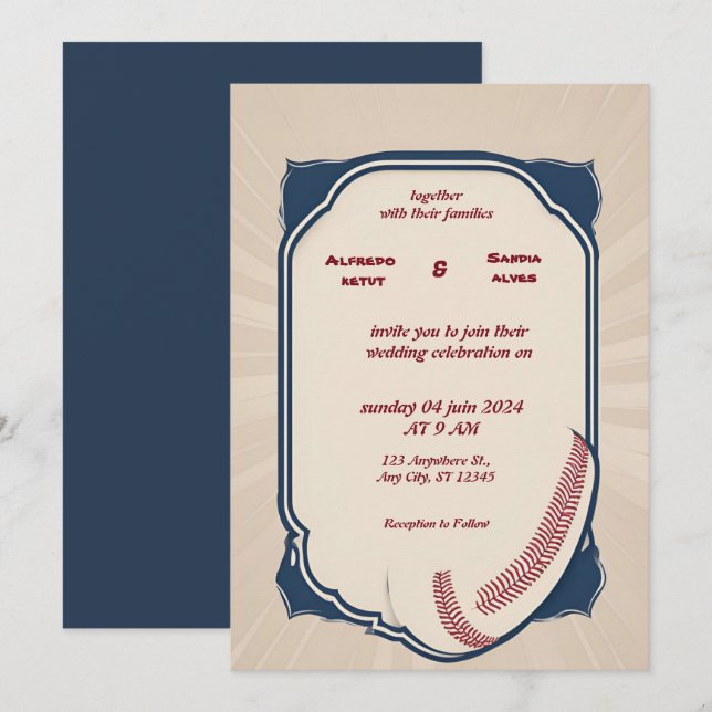 Sportthema Baseball Liebe Hochzeit Einladungen (Vorne/Hinten)