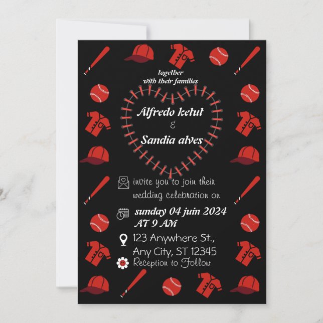Sportthema Baseball Liebe Hochzeit Einladungen (Vorderseite)