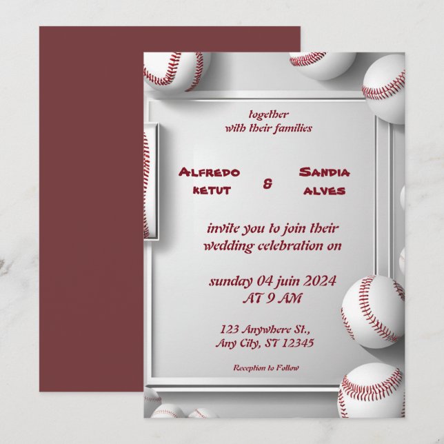 Sportthema Baseball Liebe Hochzeit Einladungen (Vorne/Hinten)