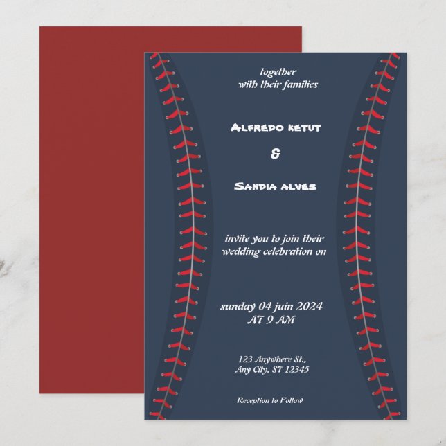 Sportthema Baseball Liebe Hochzeit Einladungen (Vorne/Hinten)