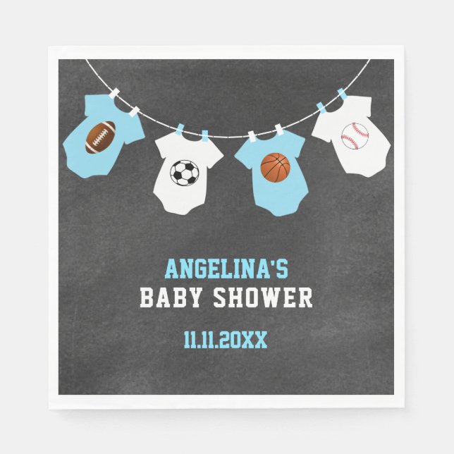 Sportthema Halbpension Blue Boy Baby Dusche Serviette (Vorderseite)