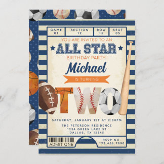 Sportticket 2. Geburtstags-Party Einladung