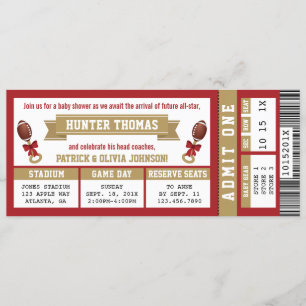 Sportticket Baby Dusche Einladende Scarlet, Gold Einladung