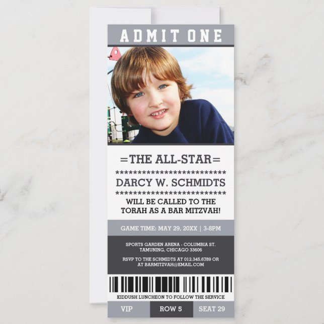 Sportticket Bar Mitzvah lädt ein Einladung (Vorderseite)