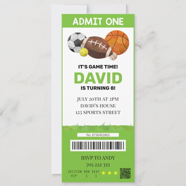 SportTicket Geburtstag Party Tickets Einladung (Vorderseite)