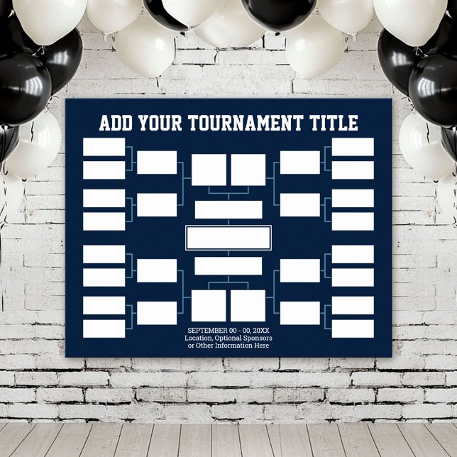 Sportturnier-Bracket - 16 Teams - Marine Poster (Custom Tournament Bracket Poster)