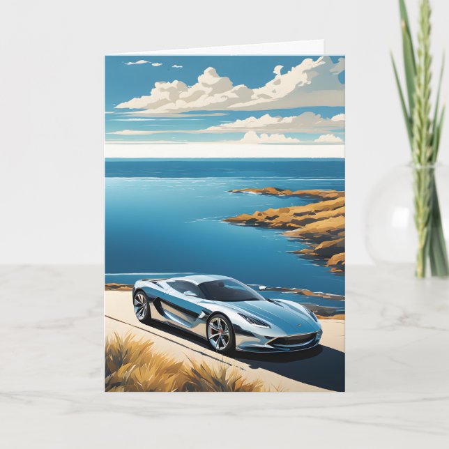 Sportwagen am See Vatertag Karte (Vorderseite)