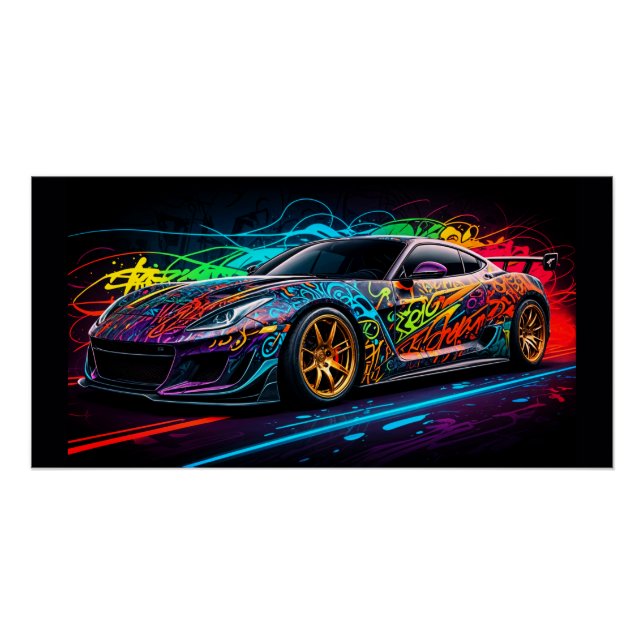 Sportwagen auf Graffiti Poster (Vorderseite)