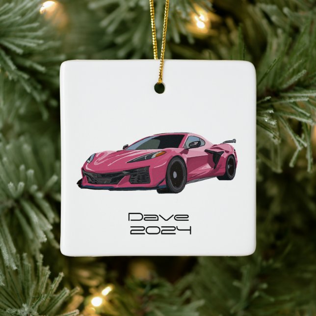 Sportwagen C8 Corvette Pink Handgezeichnet Keramikornament (Baum)