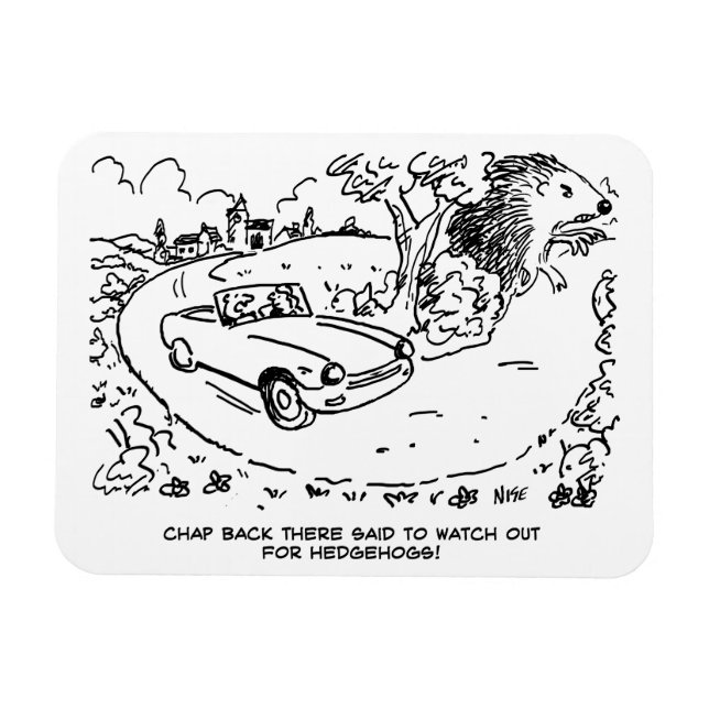 Sportwagen im Grünen mit Igel Magnet (Horizontal)