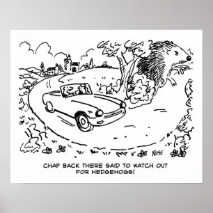 Sportwagen im Grünen mit Igel Poster