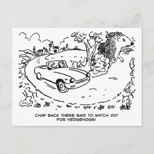 Sportwagenfahrt auf dem Land mit Igel Postkarte