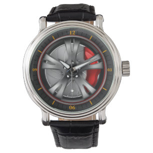 Sportwagenrad mit roter Bremse Armbanduhr