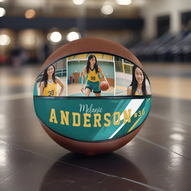 Sporty 3 Foto Collage Player Name & Teamnummer Basketball (Sporty 3 Photo Collage Player Name & Team Number Basketball)