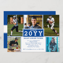 Sporty 5-Foto Deep Blue Abschluss Einladung