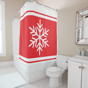 Sporty Alpine Snowflake Helle Rote Streifen Duschvorhang
