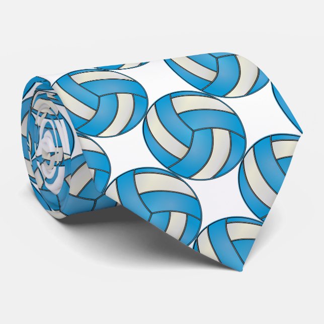 Sporty Baby Blue und White Volleyball Krawatte (Gerollt)