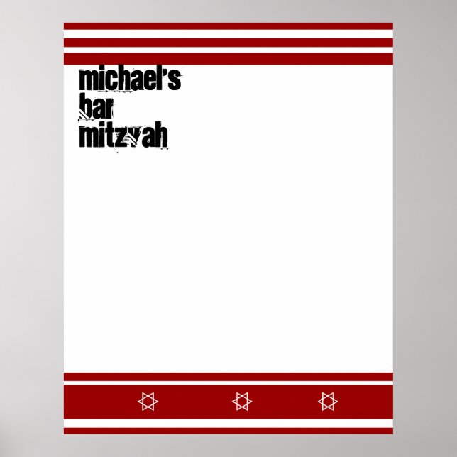 Sporty Bar Mitzvah Sign in Board Red White Poster (Vorne)