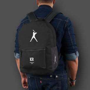 Sporty Baseball Silhouette Monogram Schwarz-weiß Bedruckter Rucksack