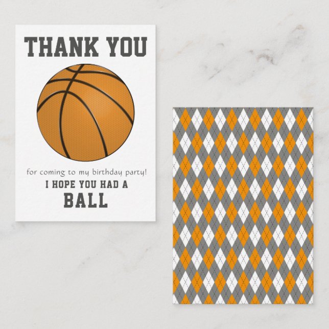 Sporty Basketball Design Vielen Dank Mitteilungskarte (Vorne/Hinten)