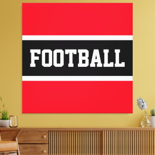 Sporty Black Bright Red White FOOTBALL Streifen Leinwanddruck
