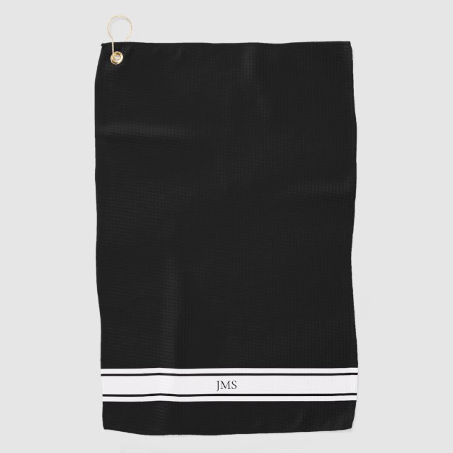 Sporty Black Monogram Golf Handtuch (Vorderseite)