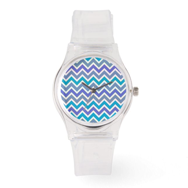 Sporty Blue Chevron Pattern Armbanduhr (Vorderseite)