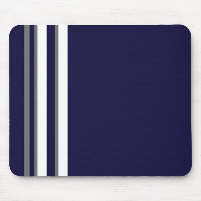 Sporty Blue Gray & White Strip Mouse Pad Mousepad (Vorne)