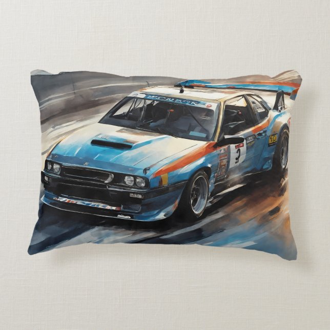 Sporty Blue Racing Auto Dekokissen (Rückseite)