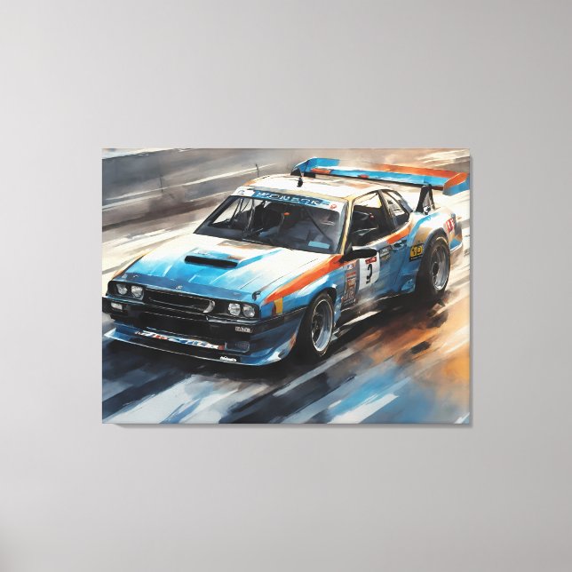 Sporty Blue Racing Auto Leinwanddruck (Vorderseite)