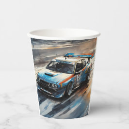 Sporty Blue Racing Auto Pappbecher