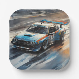 Sporty Blue Racing Auto Pappteller