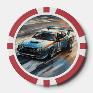 Sporty Blue Racing Auto Pokerchips