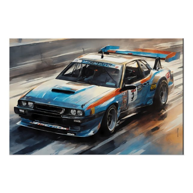 Sporty Blue Racing Auto Poster (Vorderseite)
