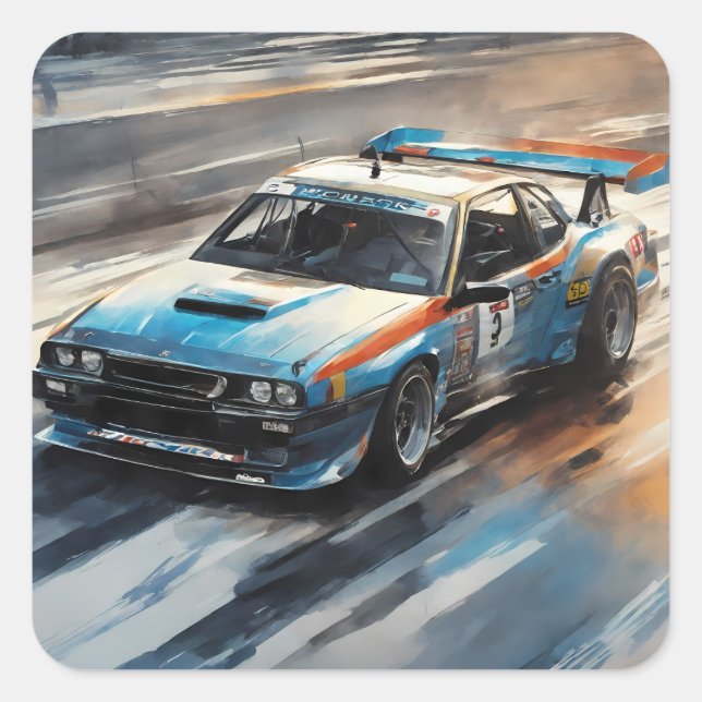 Sporty Blue Racing Auto Quadratischer Aufkleber (Vorderseite)
