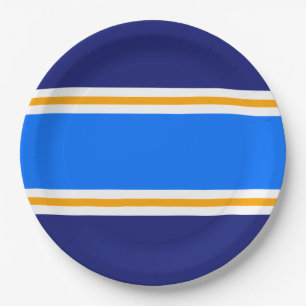 Sporty Bright Blue Gelb White Navy Party Streifen Pappteller