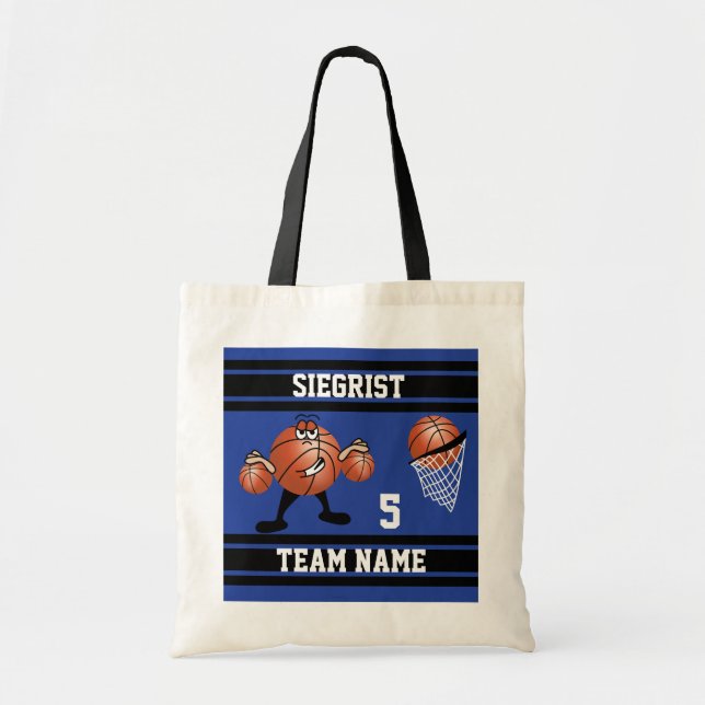 Sporty Cartoon Basketball-Charakter | Dunkelblau Tragetasche (Vorne)