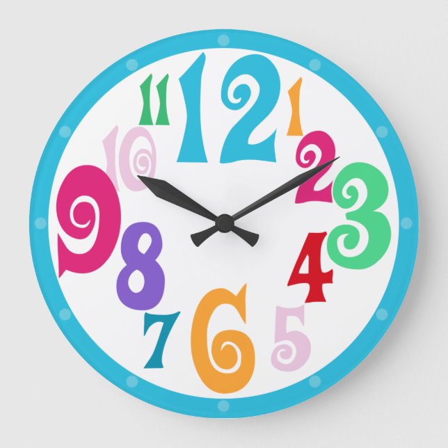 Sporty Colorful Chic Blue Trim Wall Große Wanduhr (Vorderseite)