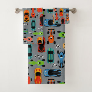 Sporty Colorful Racing Cars Kinder Badhandtuch Set