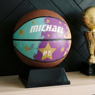 Sporty Custom Player Name & Number Gold Stars Basketball