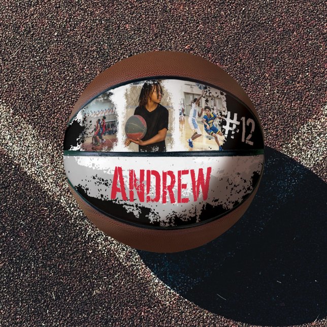 Sporty Custom Player Name & Nummer 3 Foto Collage Basketball (Von Creator hochgeladen)